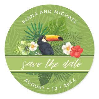 Watercolor Tropical Save the Date Green ID577 Classic Round Sticker