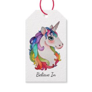 Watercolor Unicorn With Rainbow Hair Gift Tags