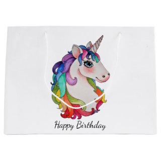 Watercolor Unicorn With Rainbow Hair Large Gift Bag