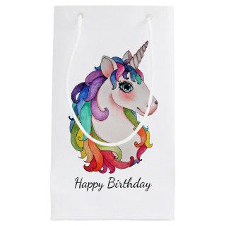 Watercolor Unicorn With Rainbow Hair Small Gift Bag