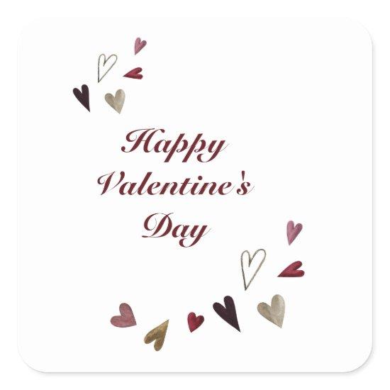 Watercolor Valentine's Day Hearts Square Sticker