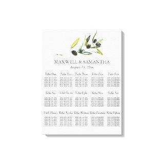 Watercolor Wedding Seating Chart Botanical Olive Canvas Print