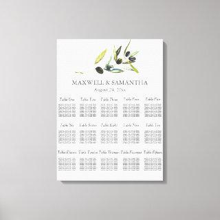 Watercolor Wedding Seating Chart Botanical Olive Canvas Print