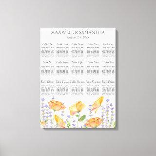 Watercolor Wedding Seating Chart Wildflower Theme Canvas Print