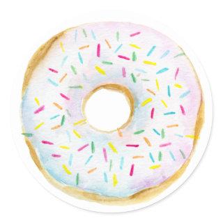 Watercolor White Sprinkle Donut Baby Shower Classic Round Sticker