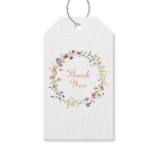 Watercolor Wild Flowers Wreath Frame Thank You Gift Tags