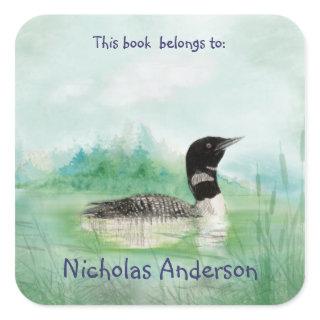 Watercolor Wilderness Bird Common Loon art Square Sticker