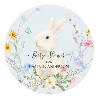 Watercolor Wildflower Floral Rabbit Bee Butterfly Classic Round Sticker