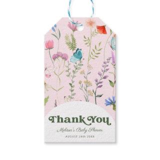 Watercolor Wildflower Pink Baby Shower Thank You Gift Tags