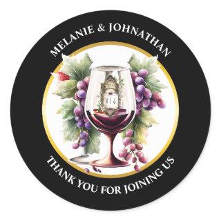 Watercolor wine bottles grapes monogram vineyard classic round sticker