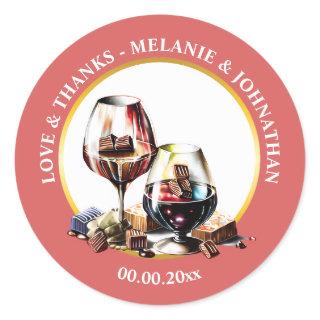 Watercolor wine tasting pairing chocolate pink  classic round sticker