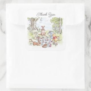 Watercolor Winnie the Pooh Picnic Baby Shower Square Sticker