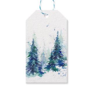 Watercolor winter forest Christmas tree modern ill Gift Tags
