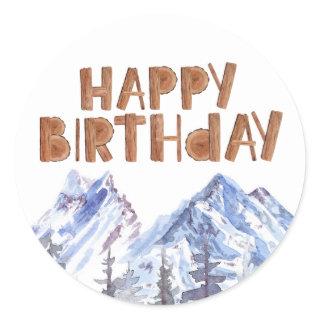 Watercolor Winter Forest "Happy Birthday"   Classic Round Sticker