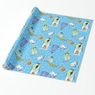 Watercolor Winter Penguins w Snowflakes Snowboard