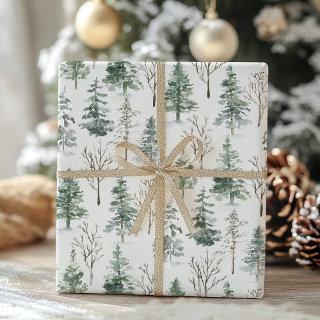 Watercolor Winter Rustic Pine Trees Forest Snow