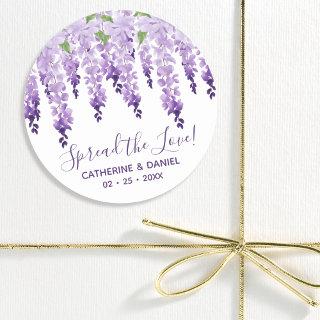 Watercolor Wisteria Wedding Spread The Love Script Classic Round Sticker