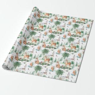Watercolor Woodland Baby Animal Pattern