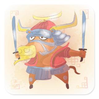 Watercolor Year of the Ox, Samurai Square Sticker