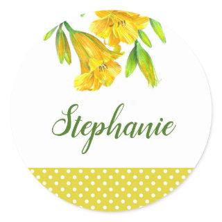 Watercolor Yellow Day Lilies Floral Art Classic Round Sticker