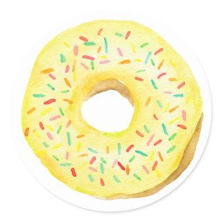 Watercolor Yellow Sprinkle Donut Birthday Classic Round Sticker