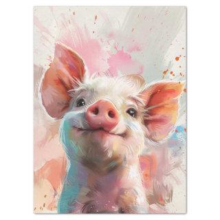 Watercolored Pinky Pig Decoupage  Tissue Paper