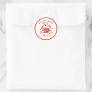 Watercolors Red Crab Illustration Custom Text Classic Round Sticker