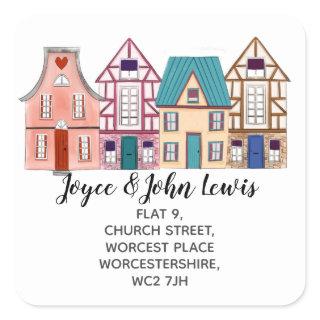 watercolour houses Change of Address Stickers
