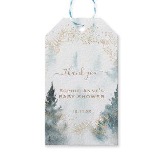 Watercolour Winter Scenery Gold Baby Shower Gift Tags