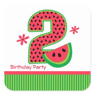 Watermelon 2nd Birthday Stripe Square Sticker