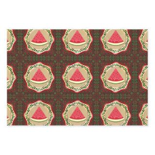 watermelon on olive plate with Palestinian tatreez  Sheets