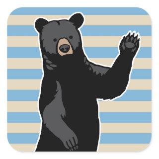 Waving Bear Says Hello, Striped Square Sticker