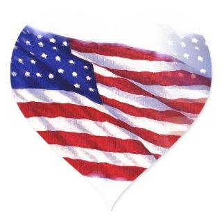 Waving US Flag Heart Sticker