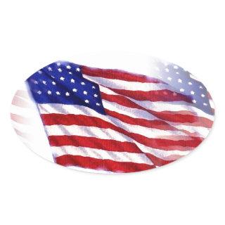 Waving US Flag Oval Sticker