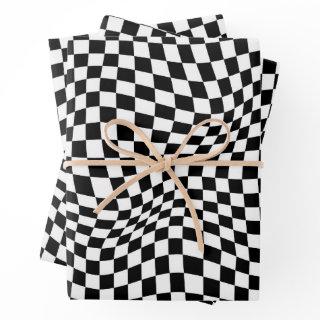 Wavy Checkered Black White Checkerboard  Sheets