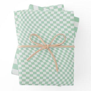 Wavy Checkered Pastel Green Checkerboard Pattern  Sheets