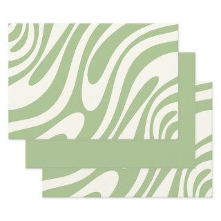 Wavy Loops Retro Abstract Pattern in Light Sage  Sheets