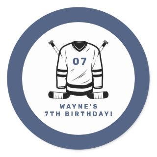 WAYNE Hockey Player Sport Themed Boy Birthday Classic Round Sticker