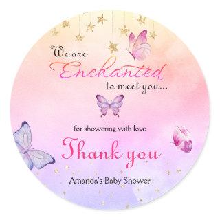 We Are Enchanted To Meet You Butterfly Baby Shower Classic Round Sticker