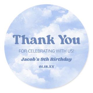 We Are On Cloud Nine Blue 9th Ninth Birthday Party Classic Round Sticker