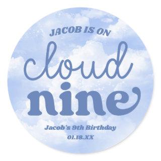 We Are On Cloud Nine Blue 9th Ninth Birthday Party Classic Round Sticker