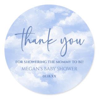 We Are On Cloud Nine Blue Baby Shower Classic Round Sticker