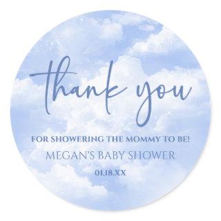 We Are On Cloud Nine Blue Baby Shower Classic Round Sticker