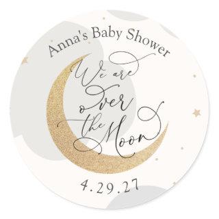 We Are Over the Moon Baby Shower Classic Round Sticker