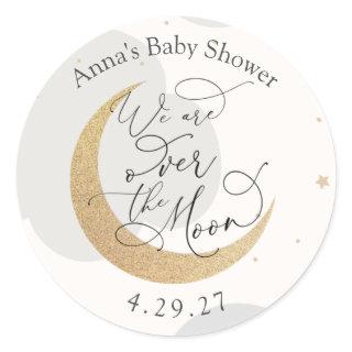 We Are Over the Moon Baby Shower Classic Round Sticker