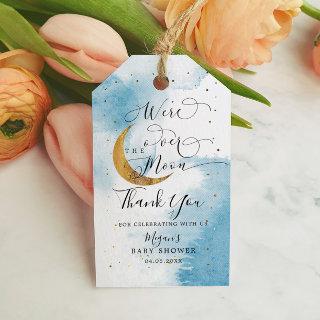 We Are Over The Moon Blue Gold Baby Shower  Gift Tags