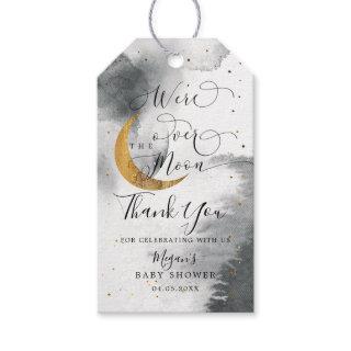 We Are Over The Moon Gray Gold Baby Shower Gift Tags