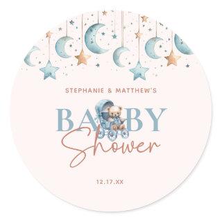 We Can Bearly Wait Baby Shower Blue Boy Classic Round Sticker