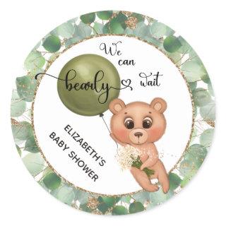 We Can Bearly Wait Bear Baby Shower  Classic Round Sticker
