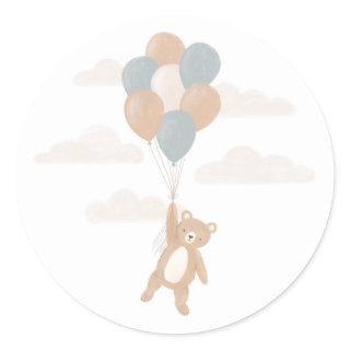 We Can Bearly Wait Blue Boy Baby Shower Classic Round Sticker